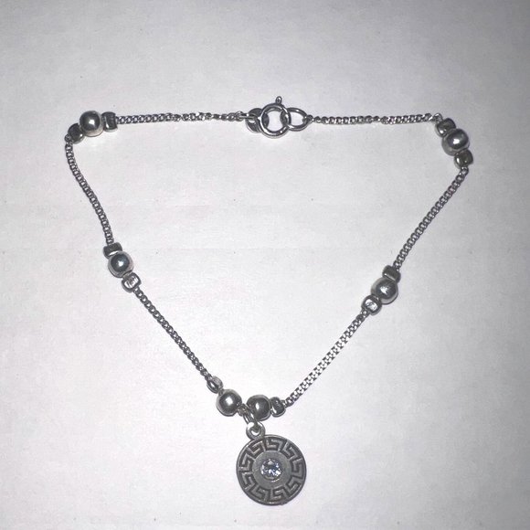 Dainty 925 Sterling 3K Brand Ball Beaded Greek Key Pendant Bracelet - Picture 1 of 6